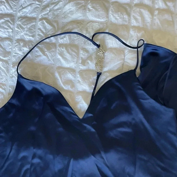 Zara blue back jewel strap satin midi dress - Picture 7 of 11